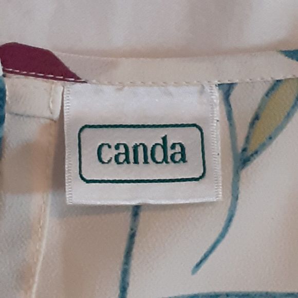 Size 18 Vintage C&A Canda White & Floral Semi Sheer Chiffon Top - Picture 3 of 5